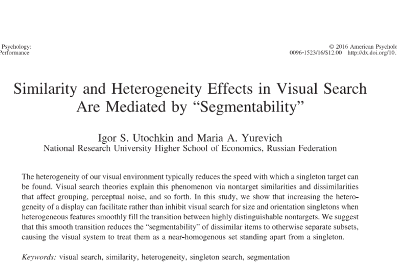 Maria Yurevich, 2nd year Master student, has published a paper on heterogeneity effect in visual search
