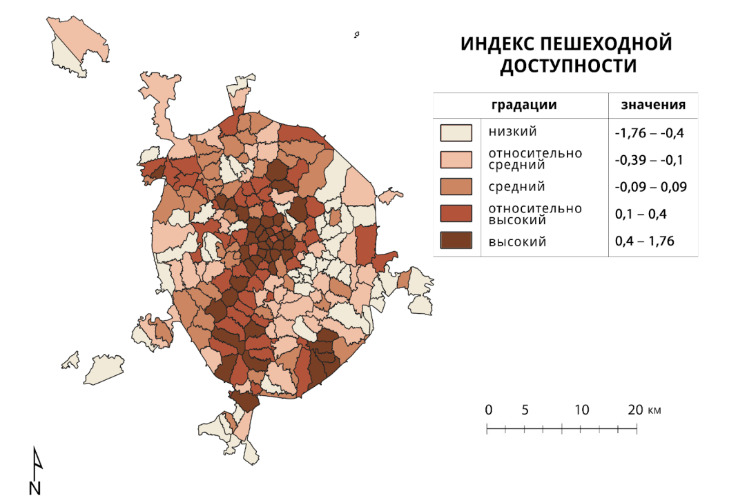 A map of Moscow's pedestrian accessibility