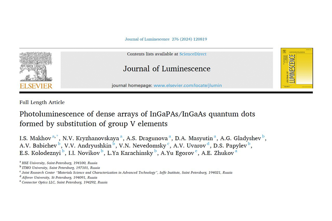 Опубликованы результаты комплексных исследований люминесценции квантовых точек InGaPAs.
